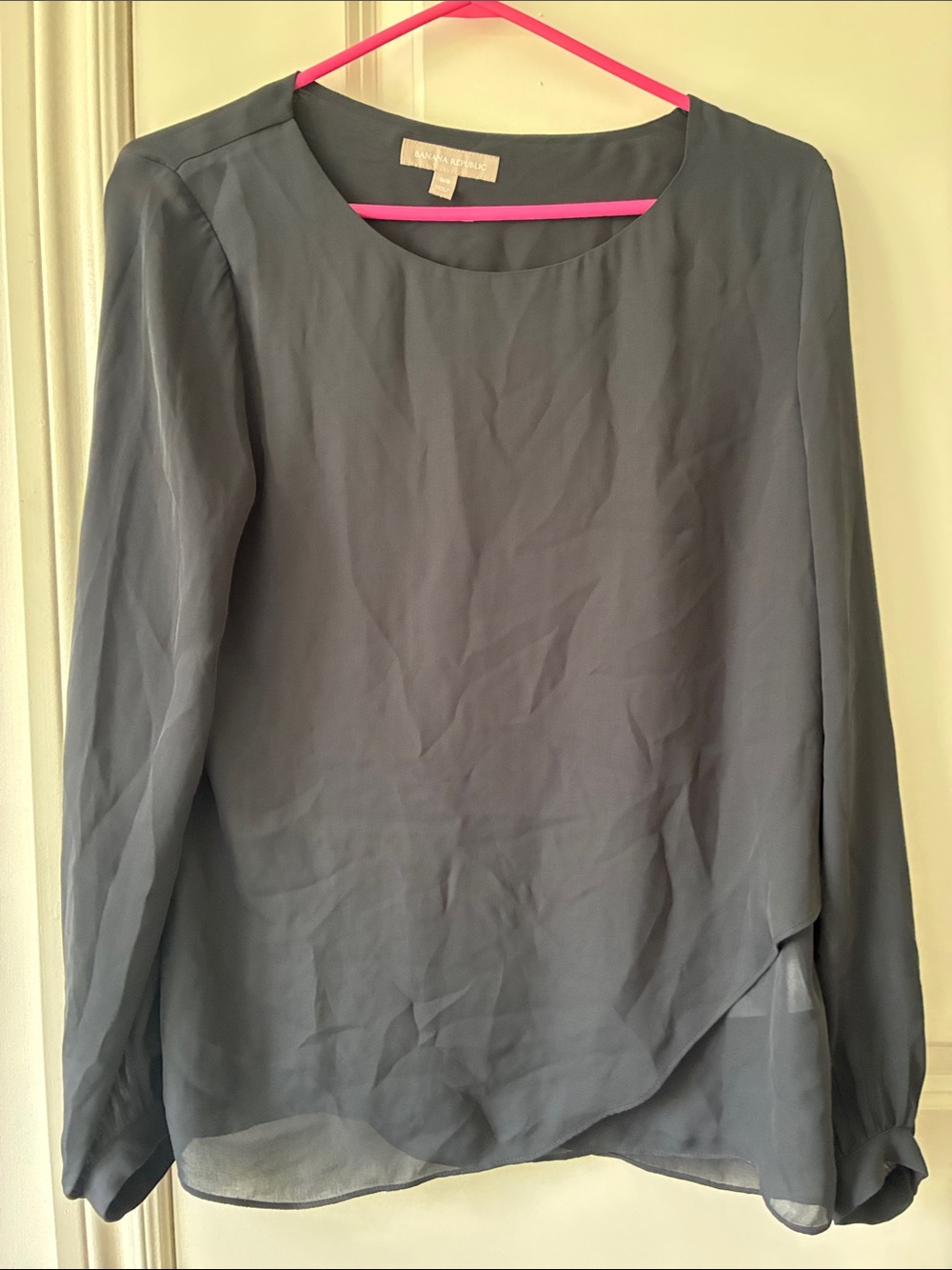 Banana Republic Slate Gray Layered Chiffon Long-Sleeve Blouse